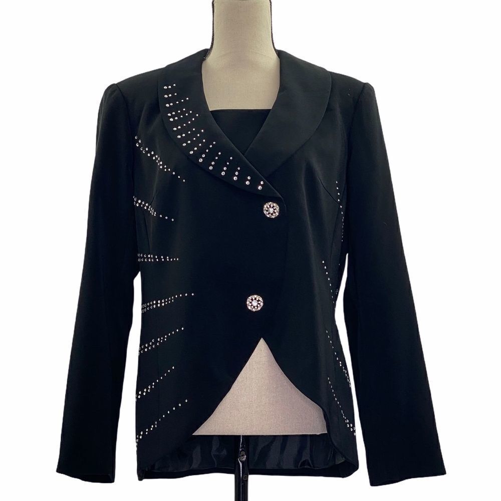 STUDIO B Asymmetrical Sequined Button Jacket 12